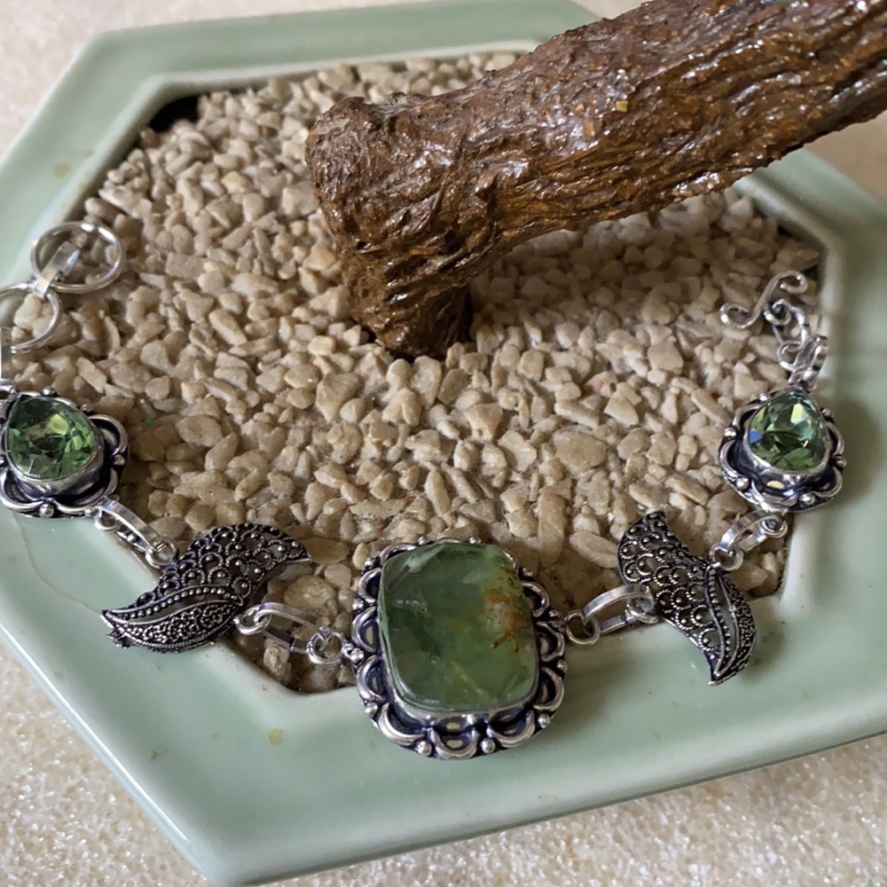 Vintage 925 chrysoprase and peridot bracelet - Picture 3 of 6